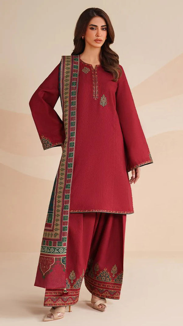 Horain Embroidered 3PC Stone Linen Suit