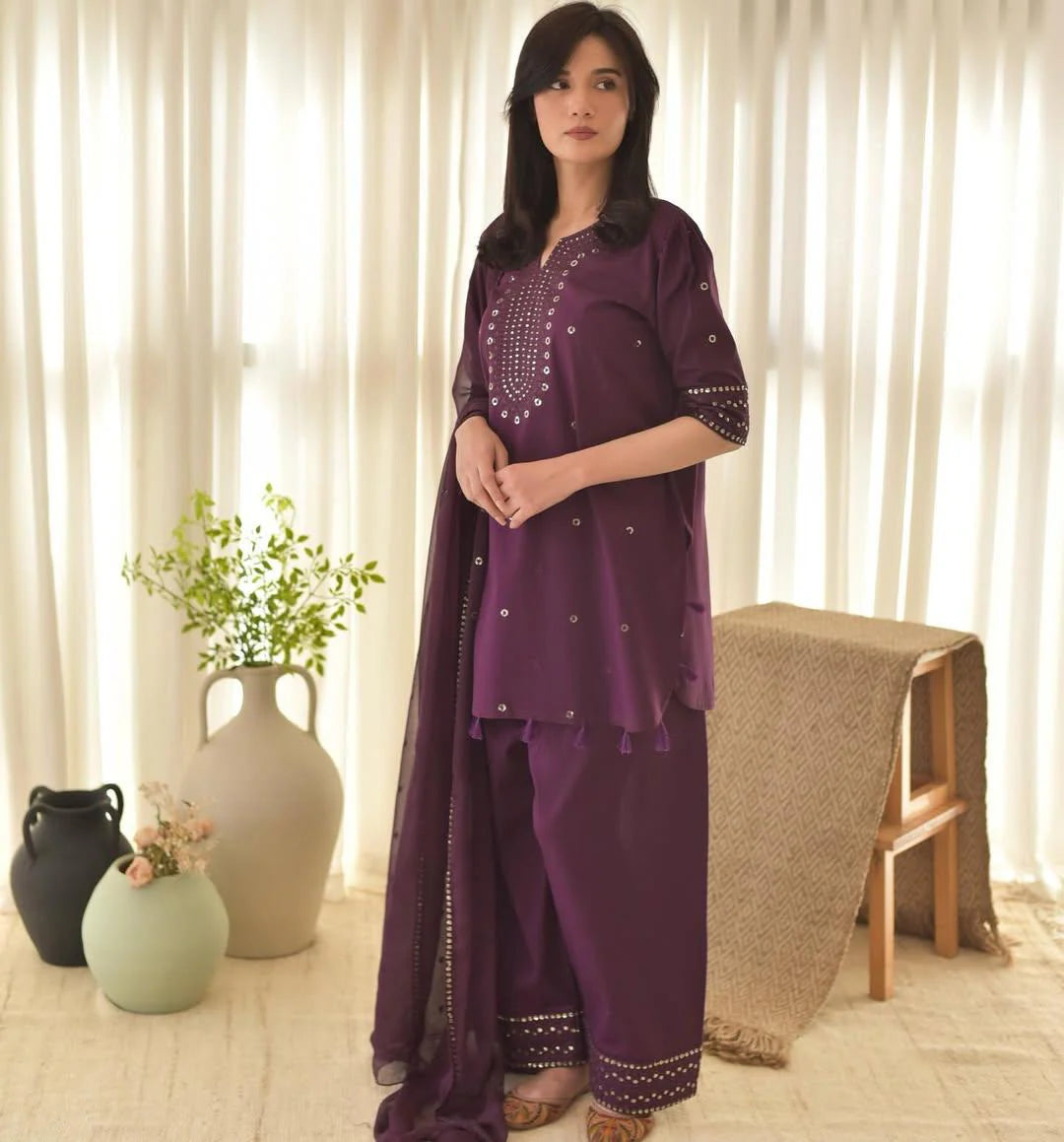 Purple Aura Embroidered 3PC Premium Arabic Lawn