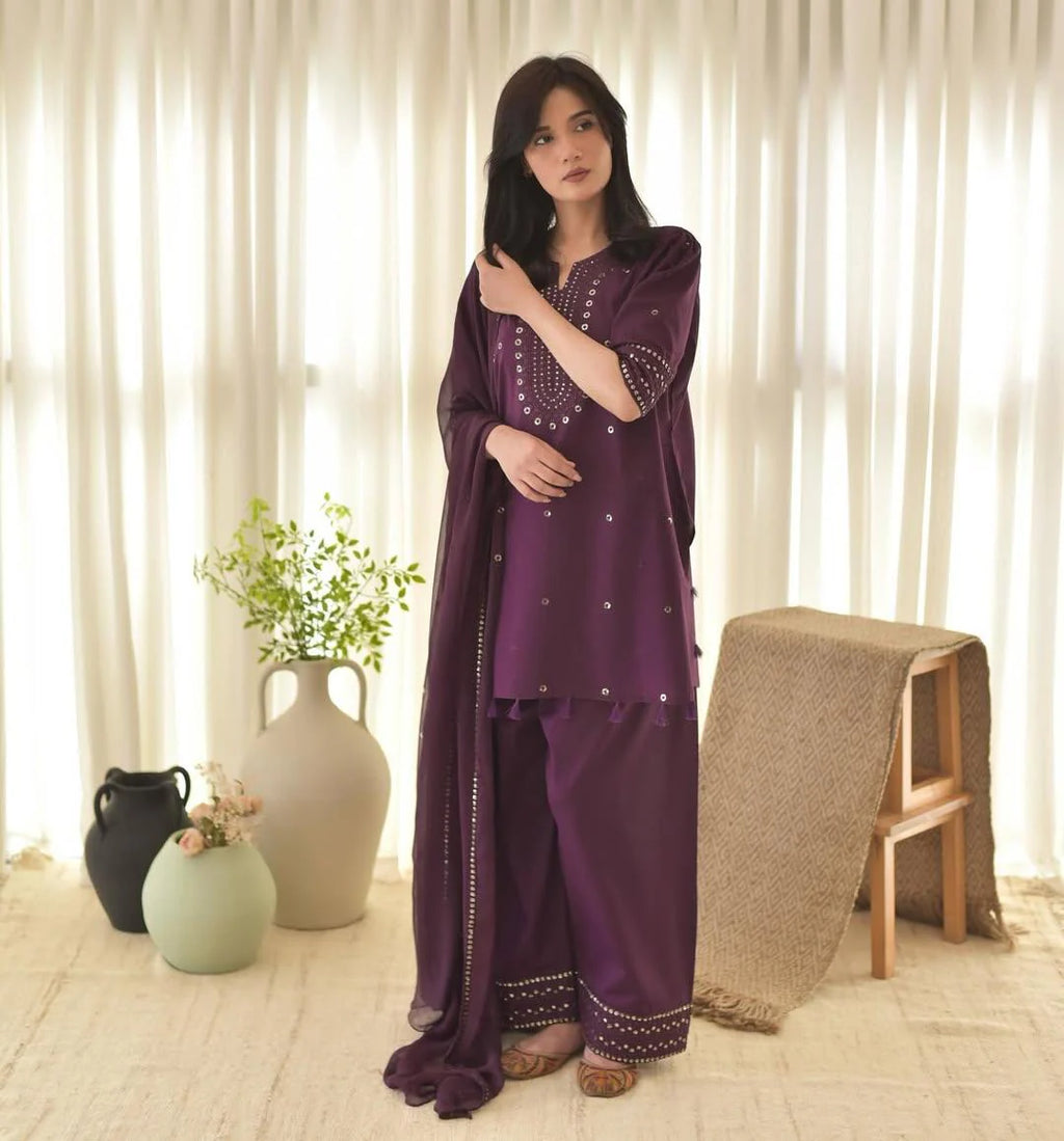 Purple Aura Embroidered 3PC Premium Arabic Lawn