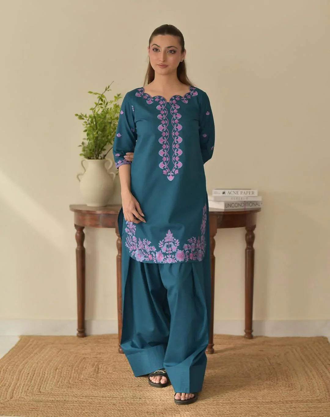Ezma Embroidered Farshi Plazo 3PC Luxury Collection