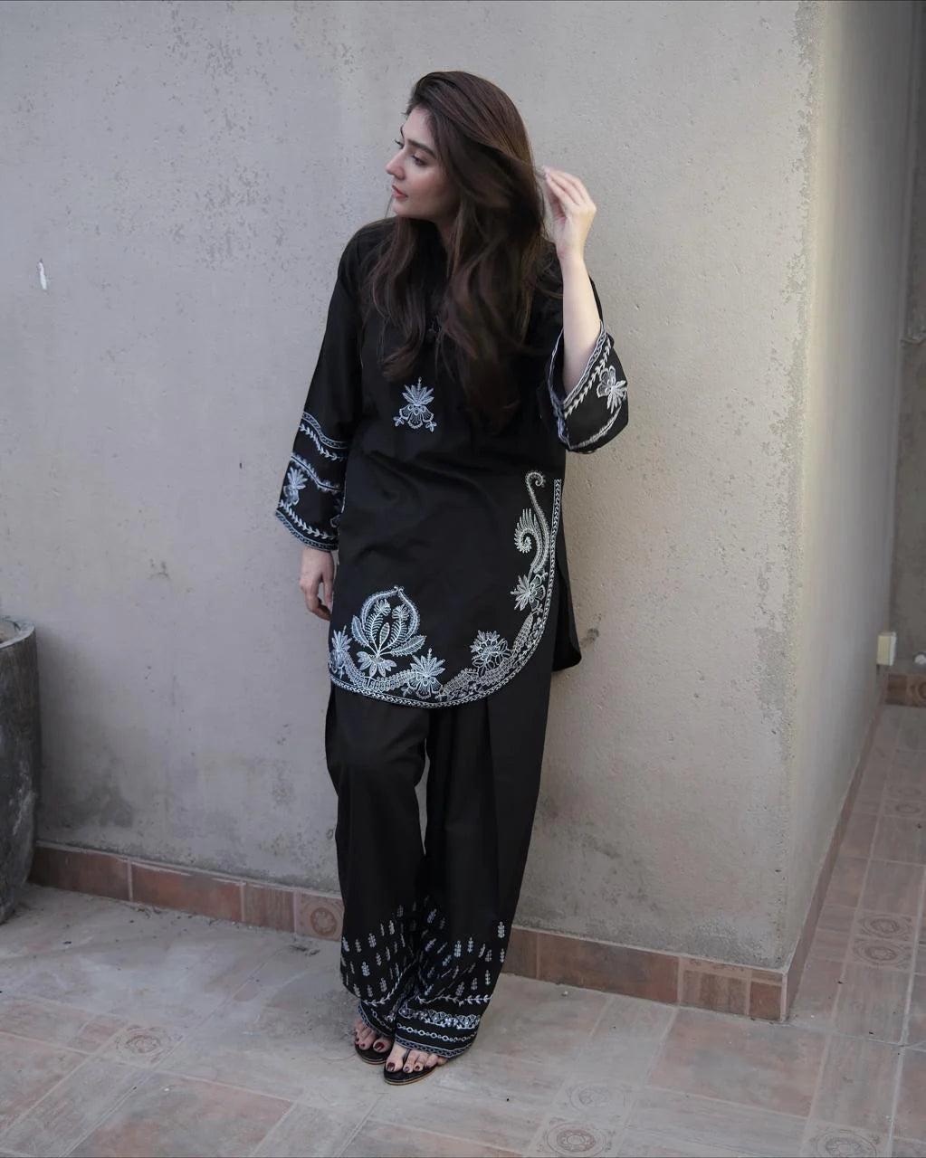 Malika Embroidered Farshi Plazo Set Premium Lawn Summer Collection