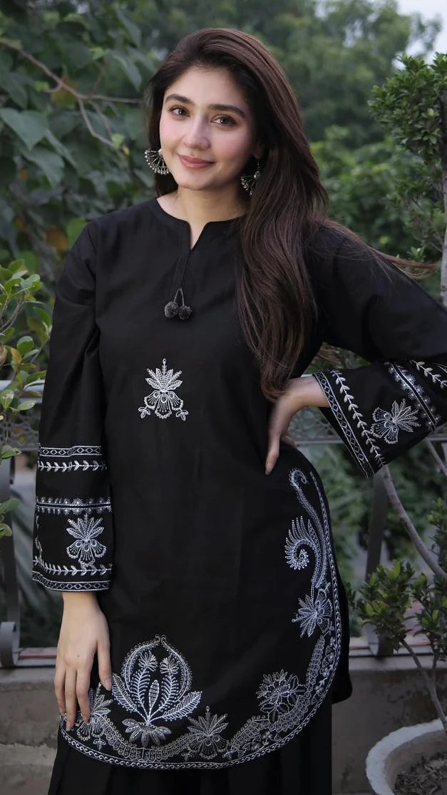 Malika Embroidered Farshi Plazo Set Premium Lawn Summer Collection