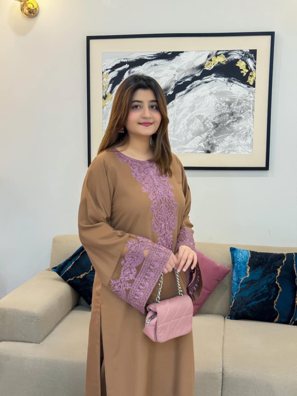 Sawera Embroidered Set Premium Stone Linen Collection