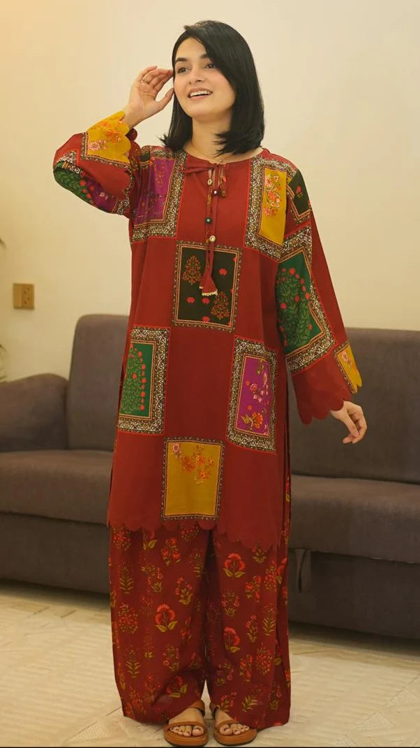 Khaddar Berry Co-Ord 2PC Winter Set