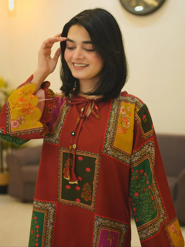 Khaddar Berry Co-Ord 2PC Winter Set