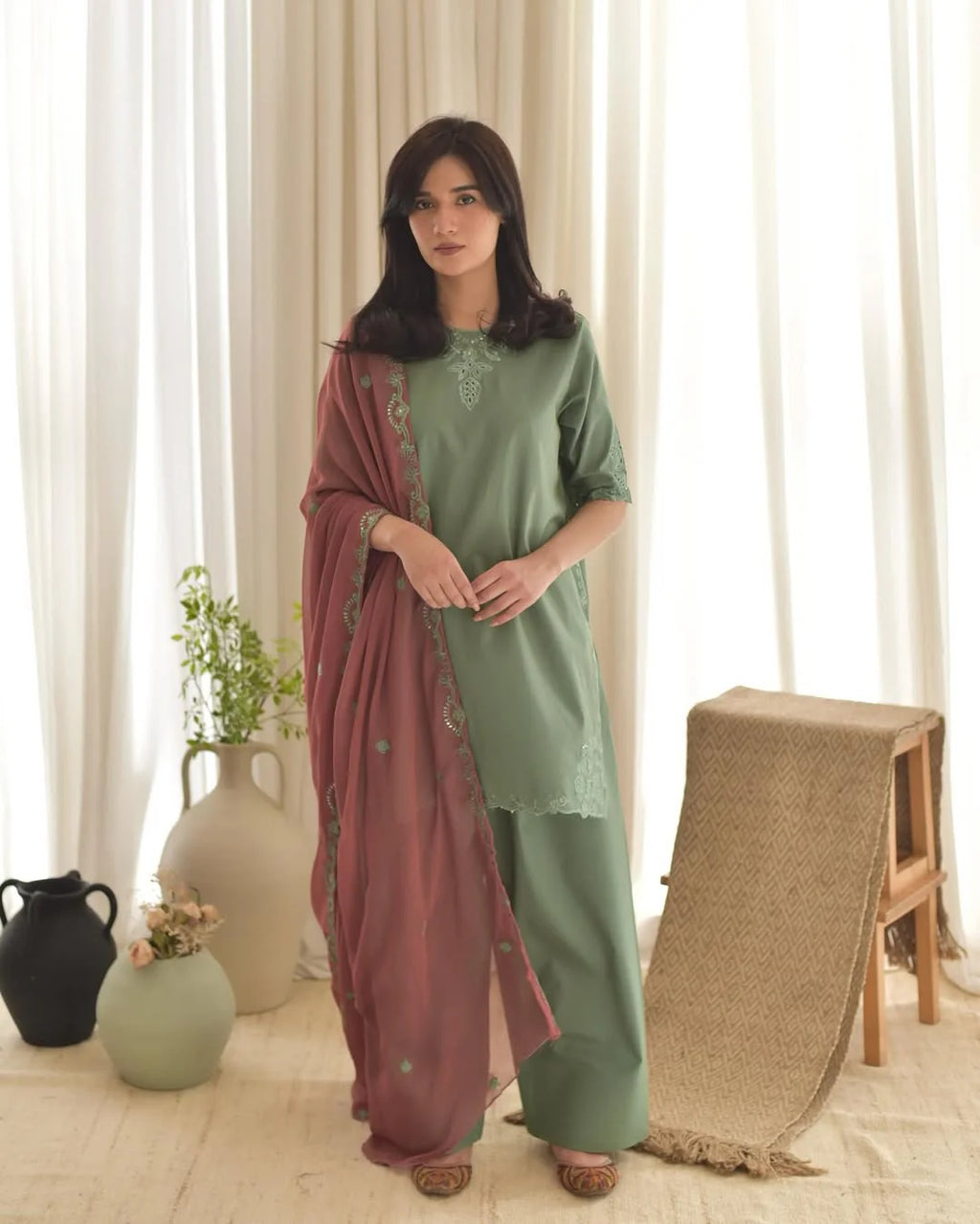 Aira Green Embroidered 3PC Luxury Winter Collection