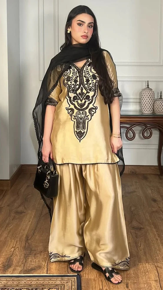 Gold Zauq Embroidered 3PC Luxury Collection