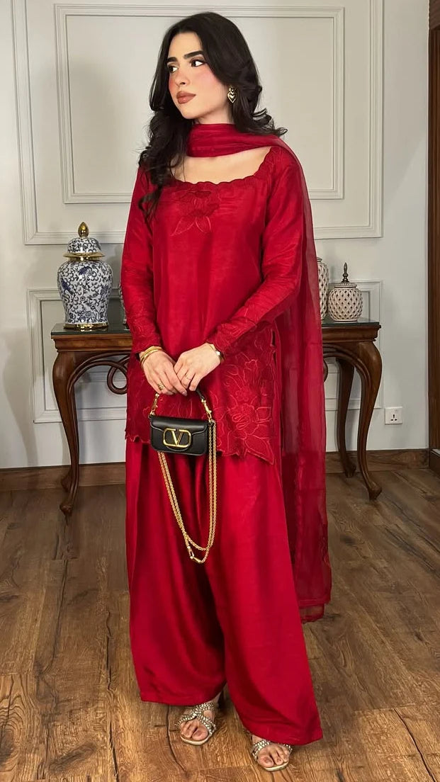 Red Zauq Embroidered 3PC Premium Shamroz Collection