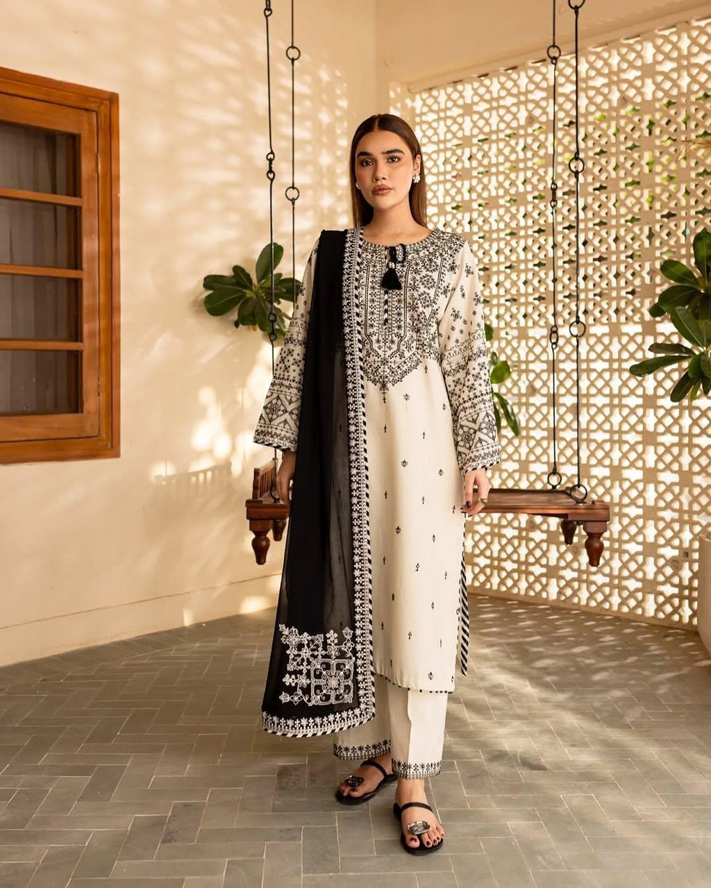 White Lime Embroidery 3PC Premium Lawn