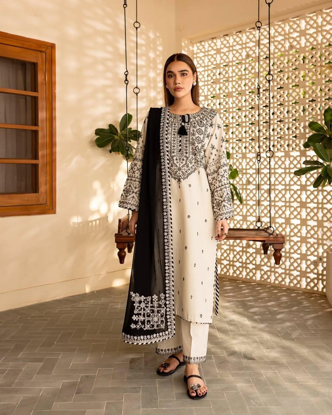 White Lime Embroidery 3PC Premium Lawn