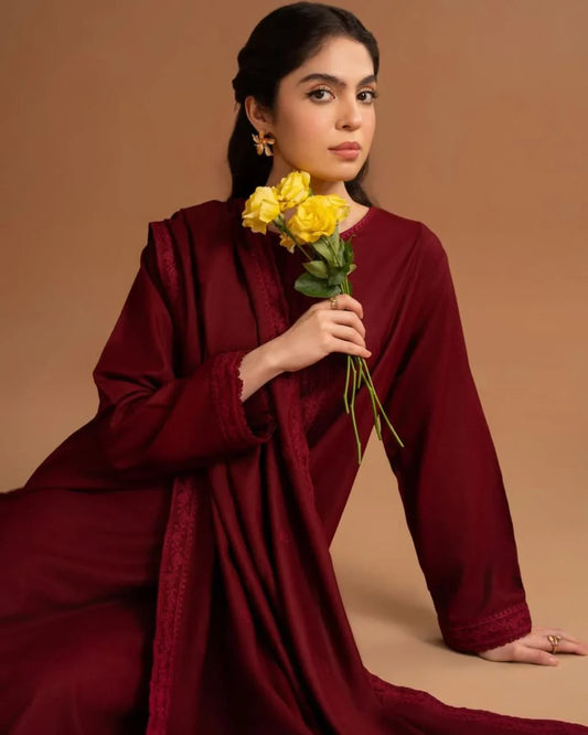 Maroon Embroidery 3PC Premium Lawn Summer Collection