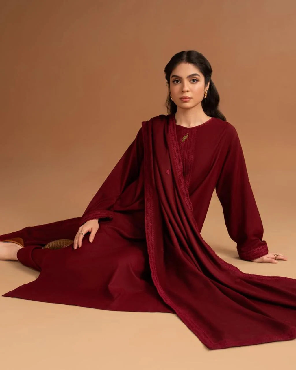 Maroon Embroidery 3PC Premium Lawn Summer Collection