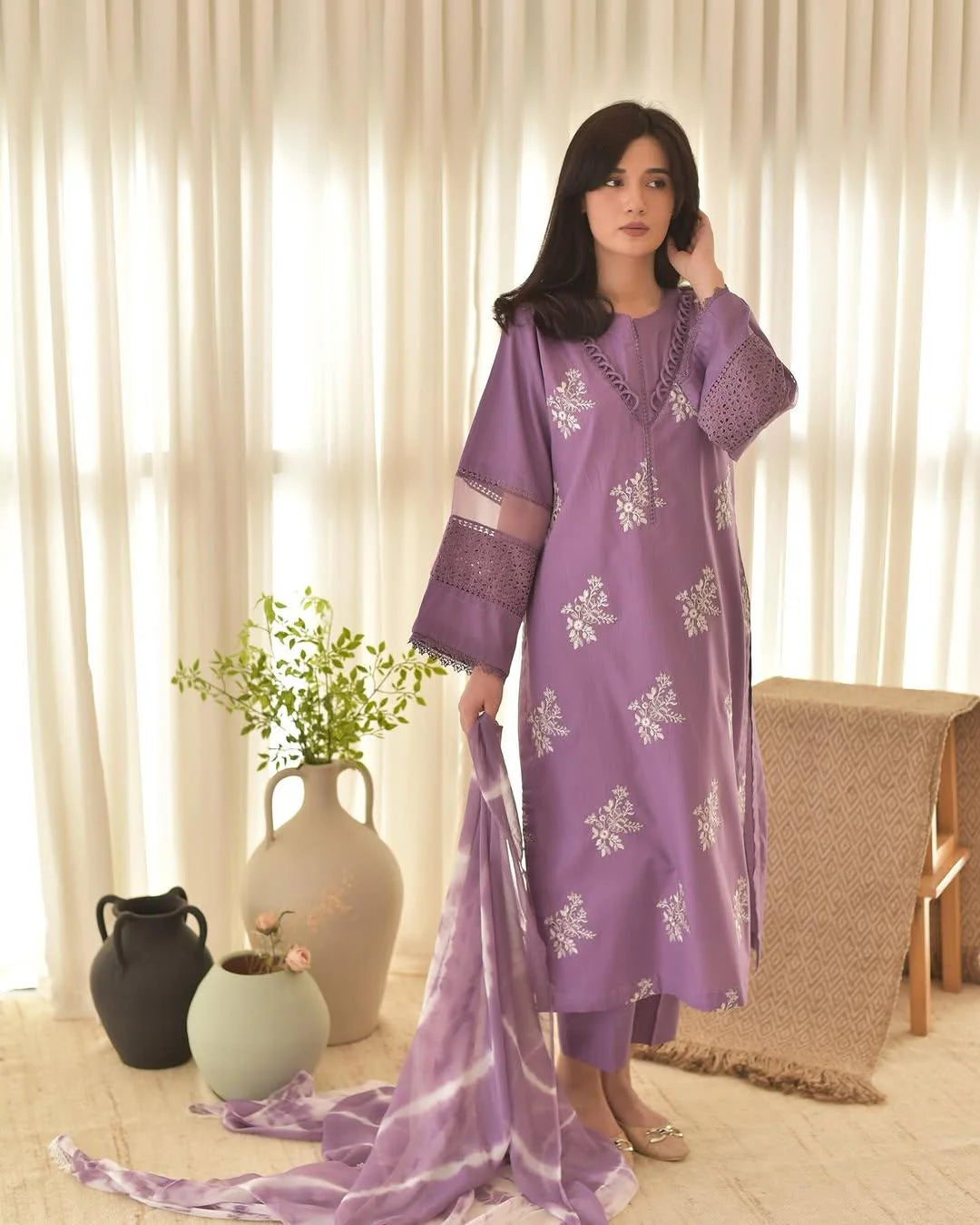 Hooriya Purple Embroidered 3PC Premium Summer Lawn Set