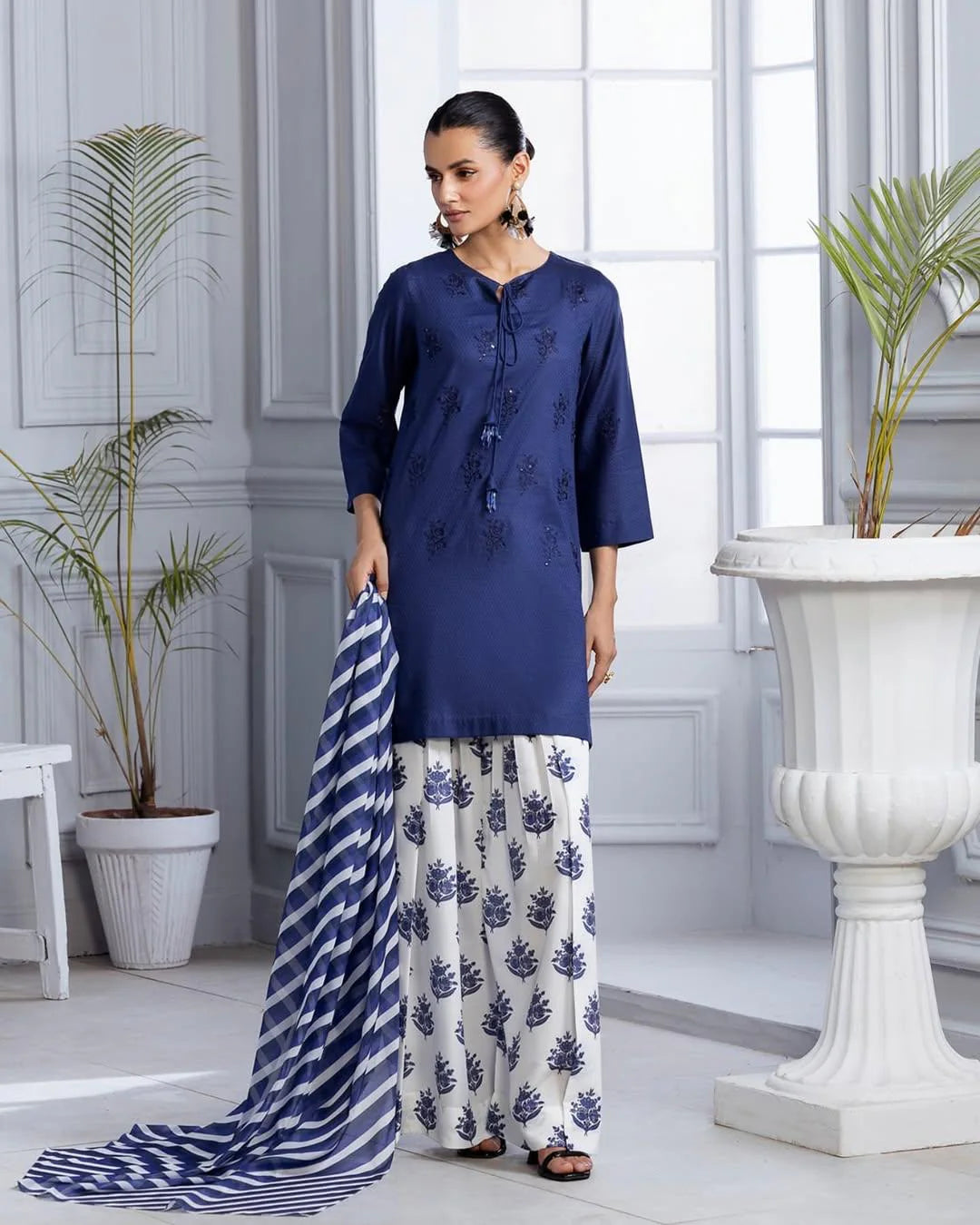 Blue Bloom Embroidered 3PC Premium Summer Collection