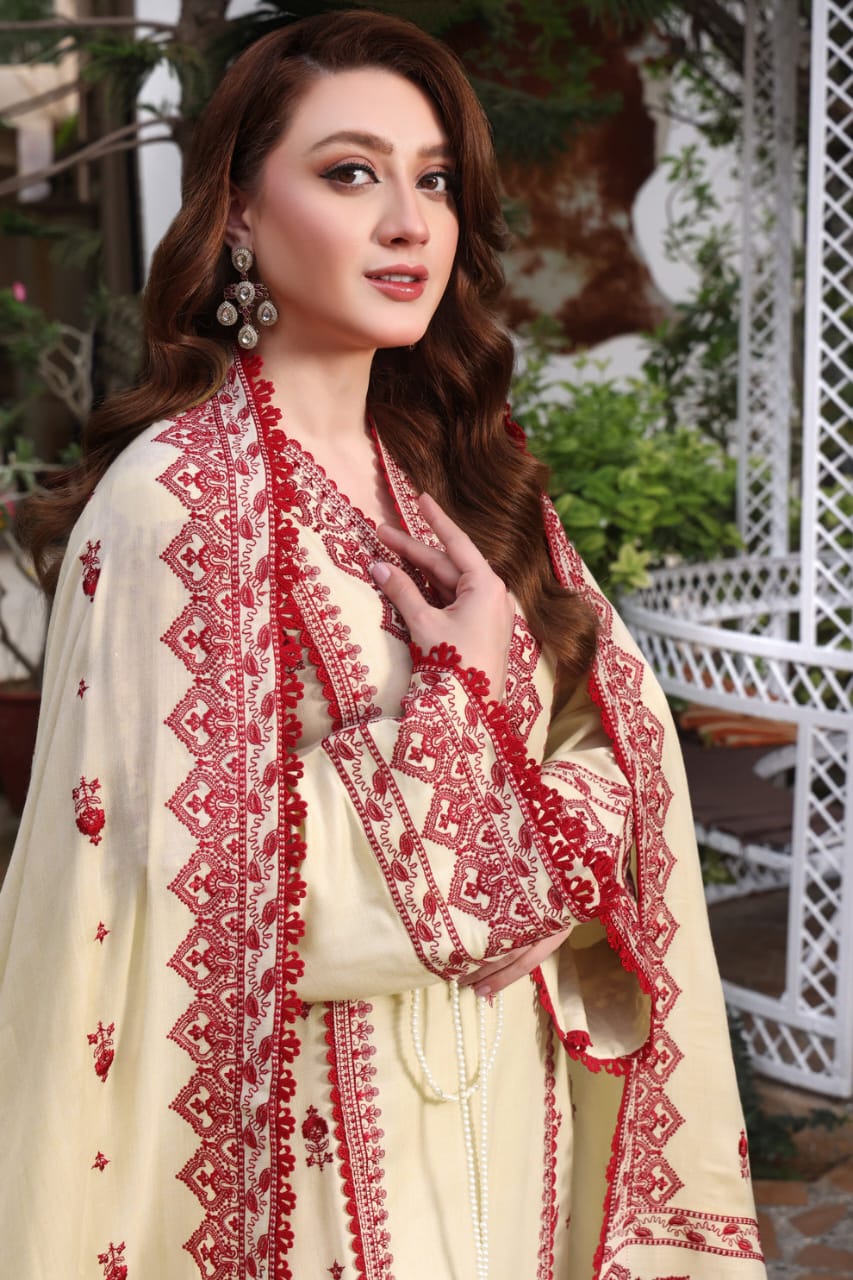 Norinaw Embroidered 3PC Winter Linen Suit with Shawl