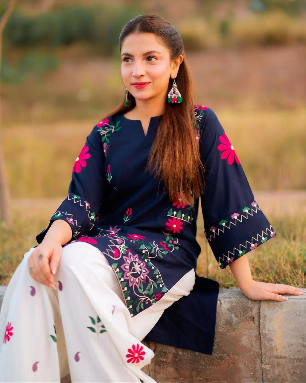 Oreal Blue Khaddar Embroidered Set Premium