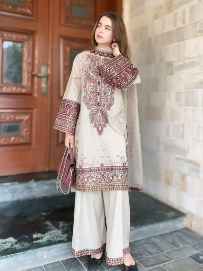 Winter Luxury Embroidered 3PC Pure Linen Set