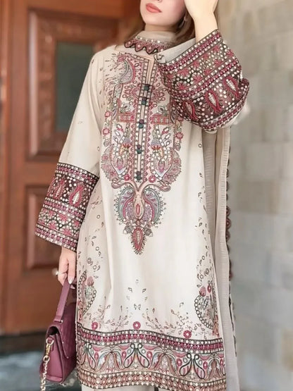 Winter Luxury Embroidered 3PC Pure Linen Set