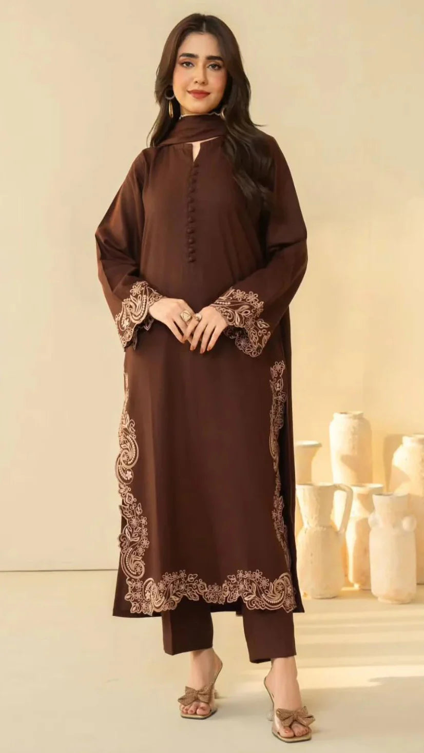 Tiraz Embroidered Shawl 3PC Premium Linen