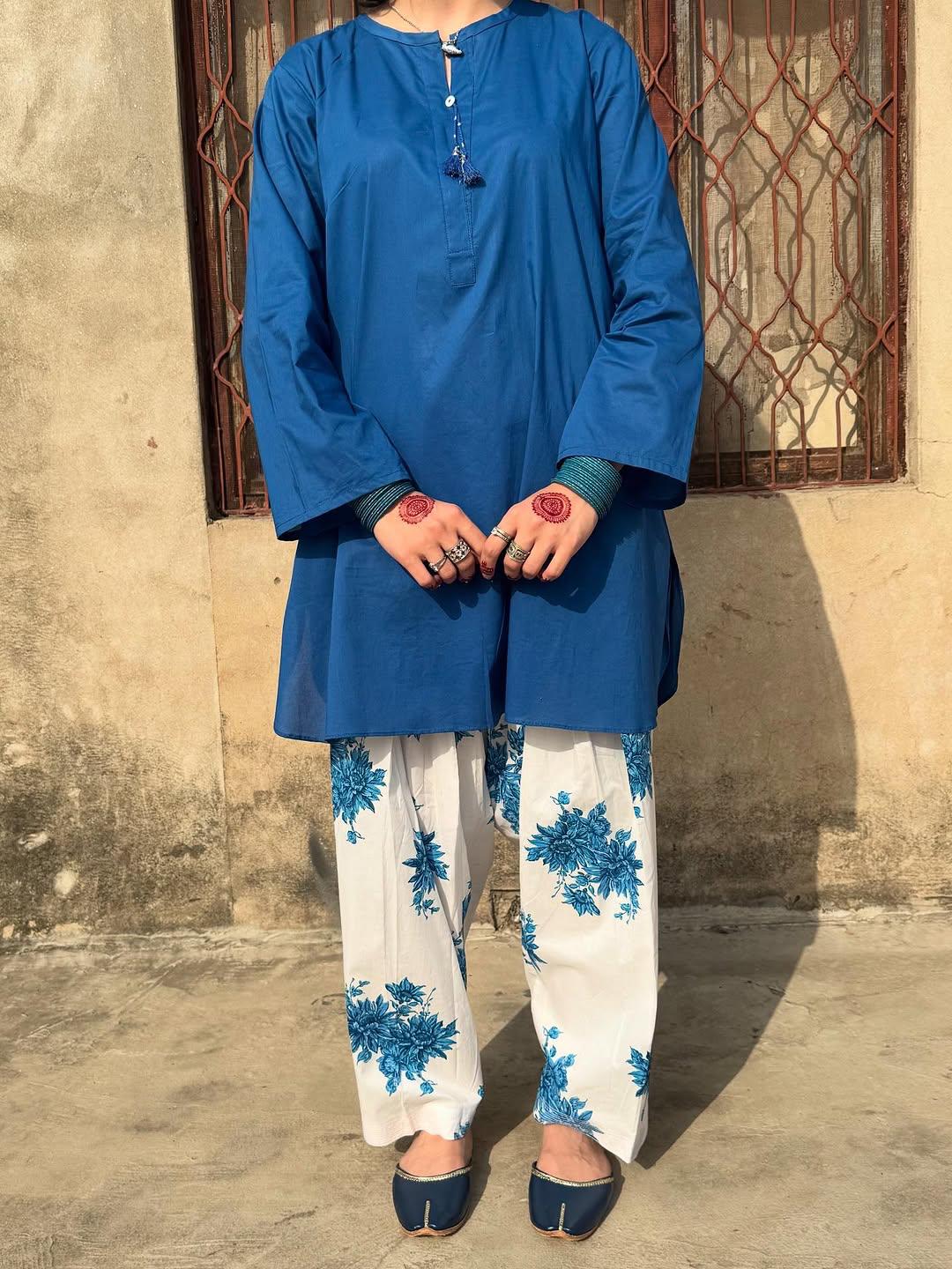 Aroba Blue Farshi Shalwar 2PC Lawn Set