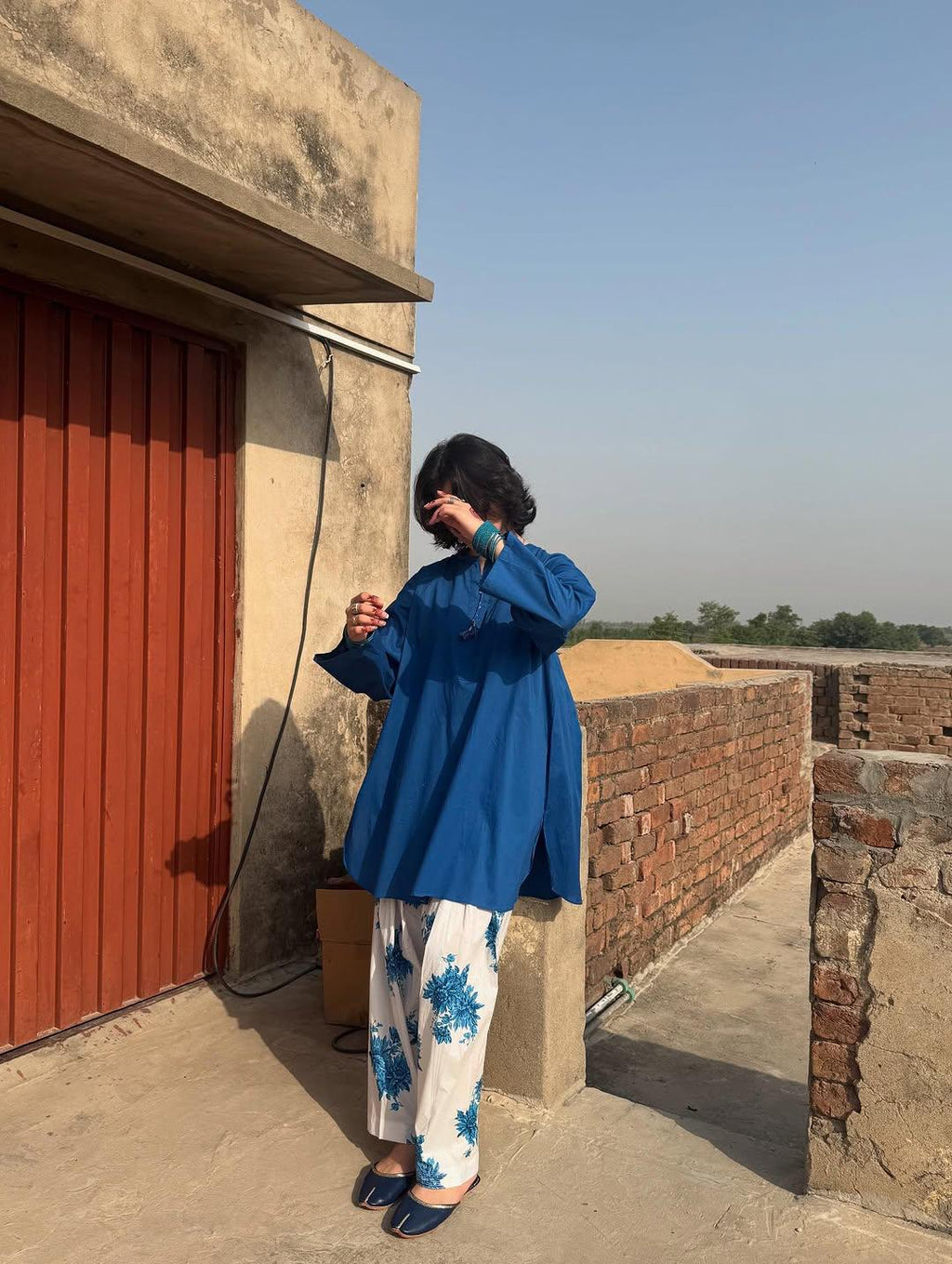 Aroba Blue Farshi Shalwar 2PC Lawn Set