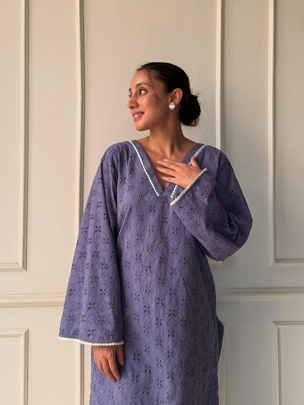 Purple Zarnab Chikenkari Farshi Shalwar Set