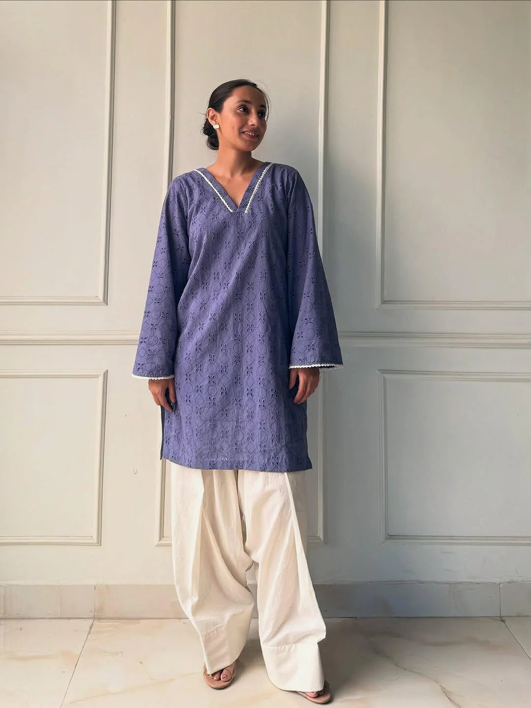 Purple Zarnab Chikenkari Farshi Shalwar Set