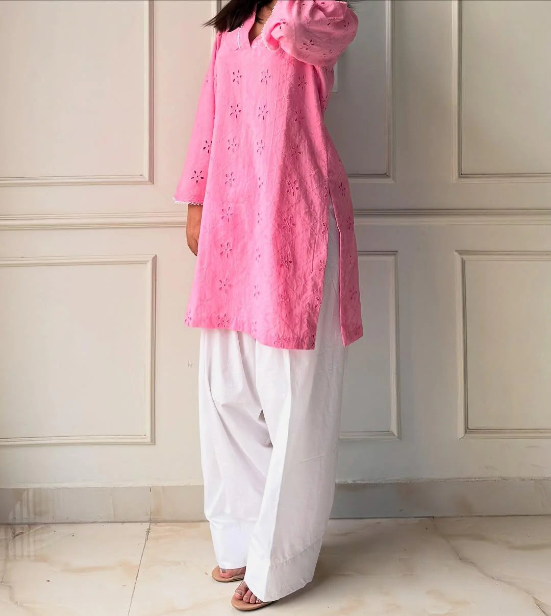 Pink Zarnab Chikenkari Farshi Shalwar Set