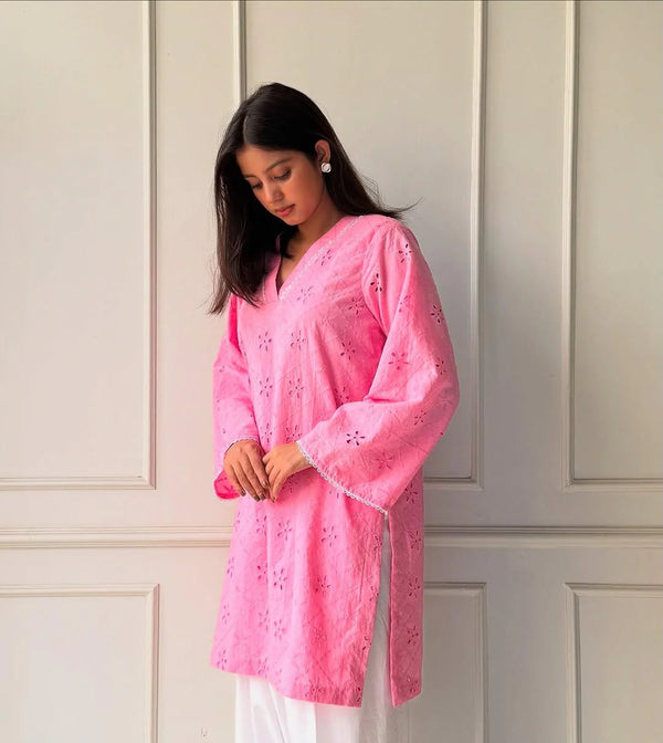 Pink Zarnab Chikenkari Farshi Shalwar Set