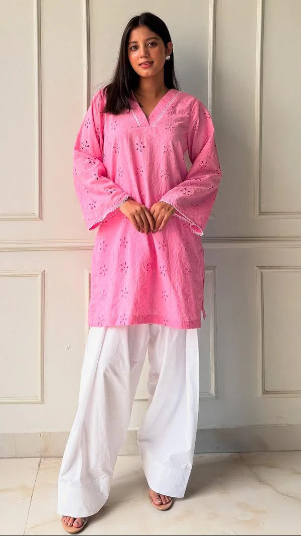 Pink Zarnab Chikenkari Farshi Shalwar Set