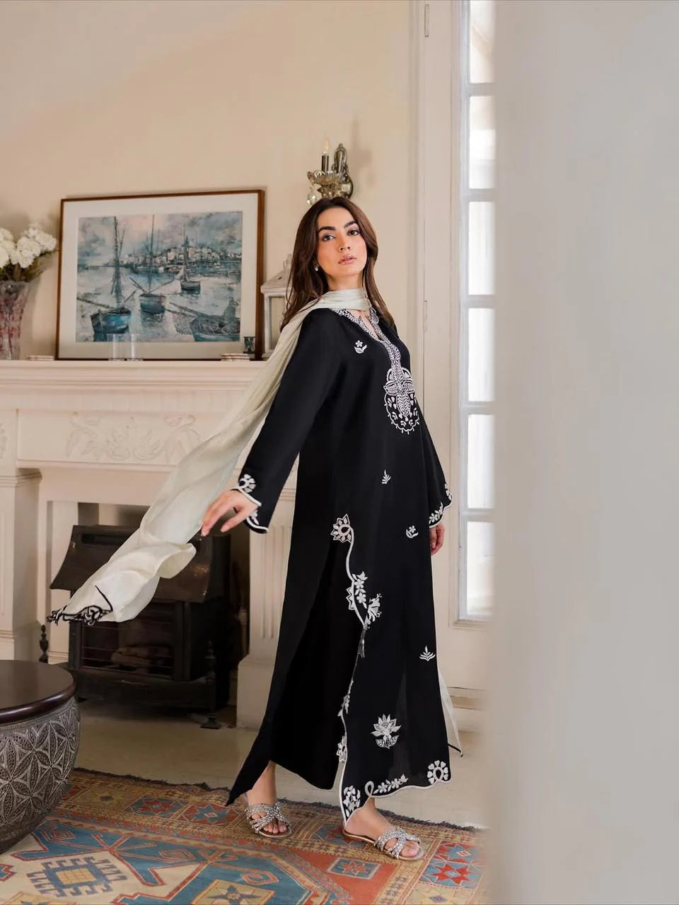 Haniyah Heavy Embroidered 3PC Winter Linen Suit