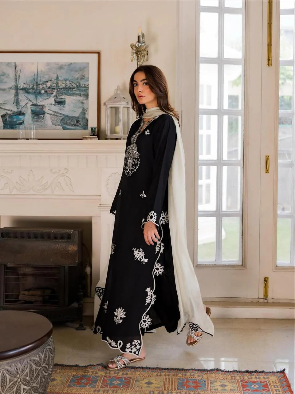 Haniyah Heavy Embroidered 3PC Winter Linen Suit