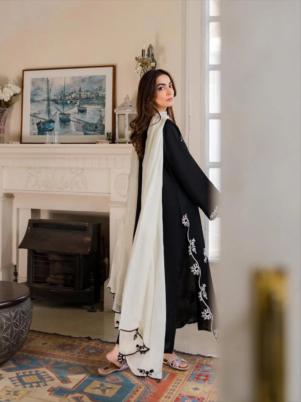 Haniyah Heavy Embroidered 3PC Winter Linen Suit