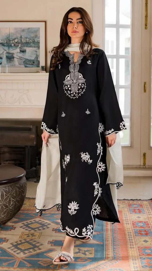 Haniyah Heavy Embroidered 3PC Winter Linen Suit