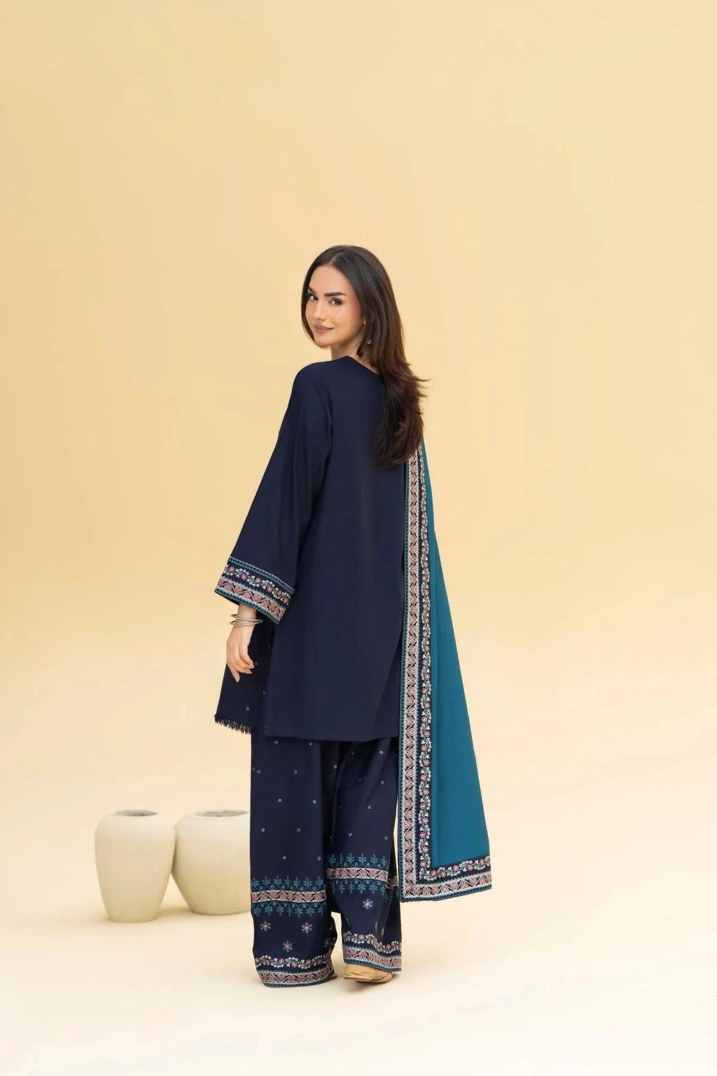 Alif Heavy Embroidered 3PC Winter Linen Suit with Shawl