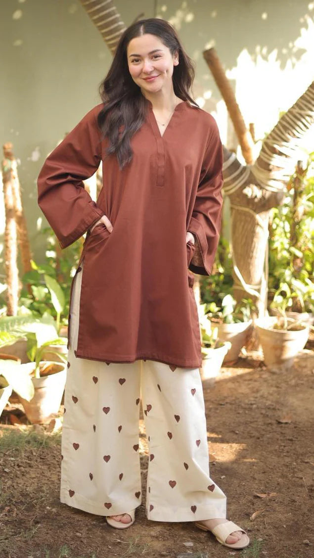 Brown Pocket Dhanak Embroidered 2PC Winter Set