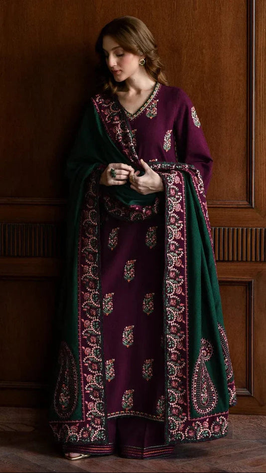 Hezlin Embroidered Shawl 3PC Premium Linen Set