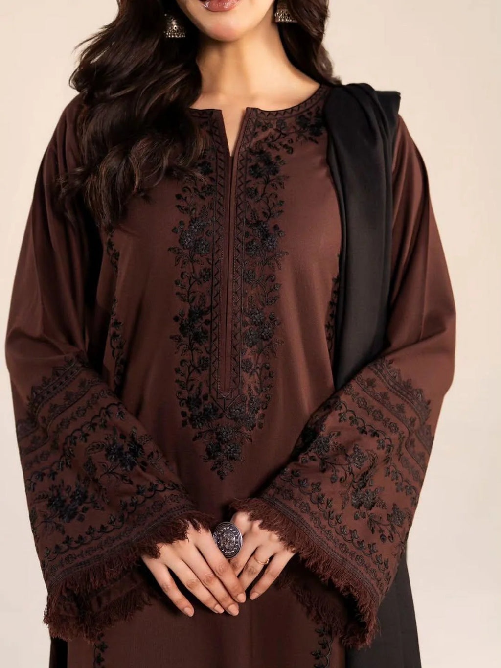 Sanam Embroidered 3PC Stone Linen Suit