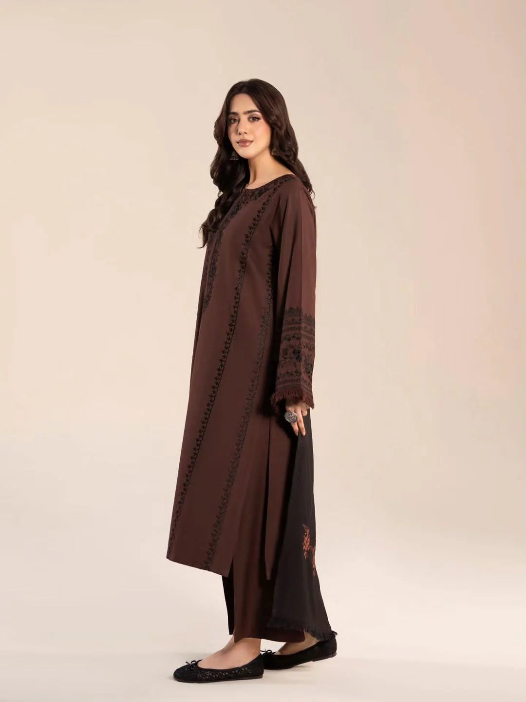 Sanam Embroidered 3PC Stone Linen Suit