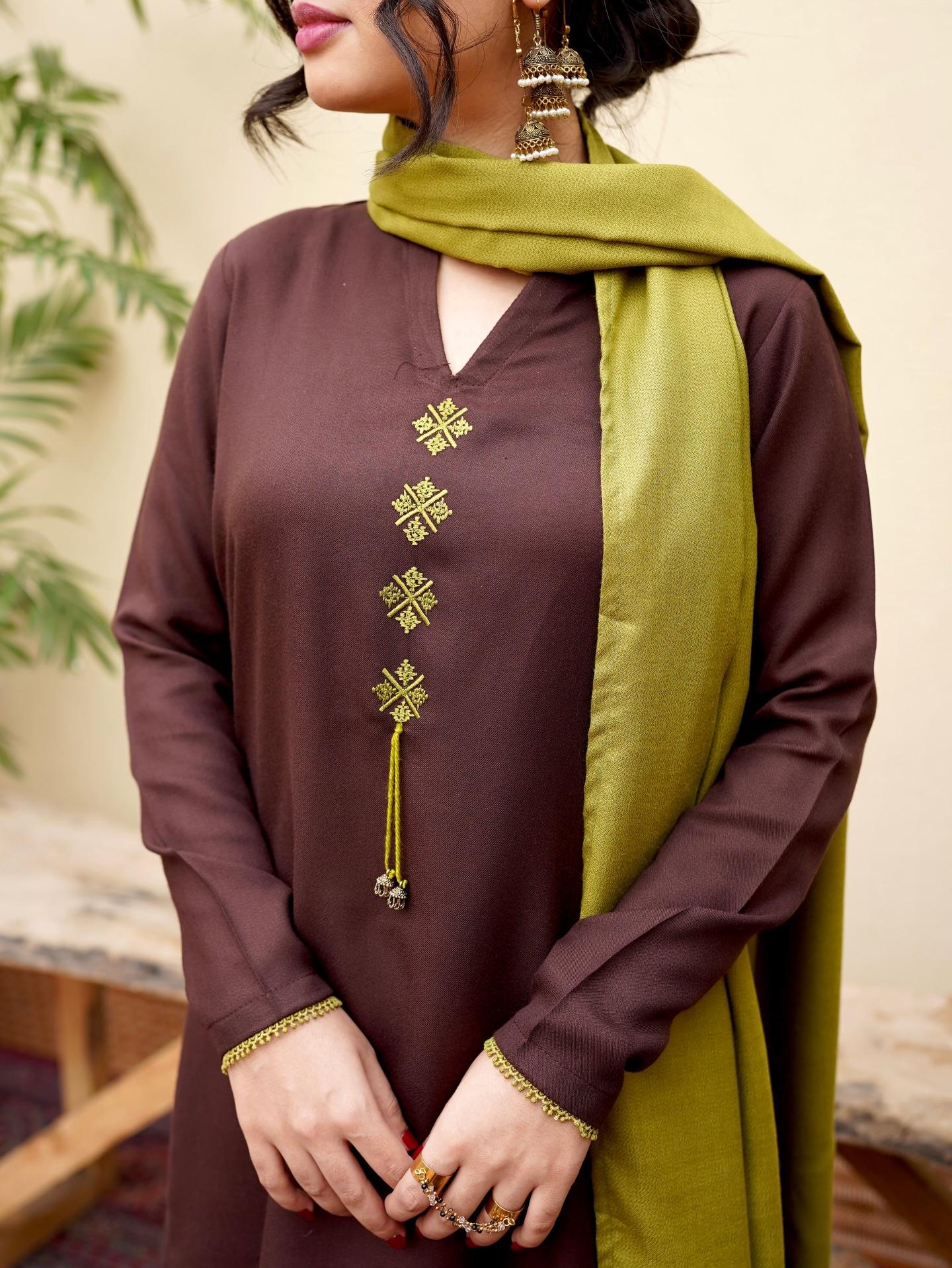 Pista Embroidered 3PC Stone Marina Suit with Sharara