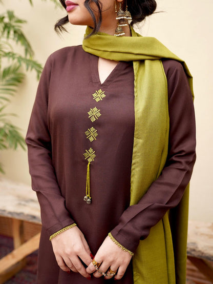 Pista Embroidered 3PC Stone Marina Suit with Sharara