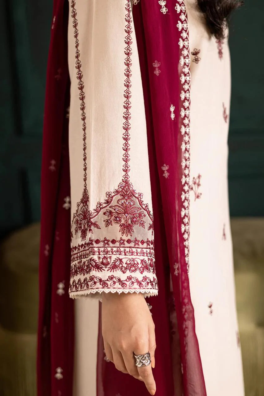 Arosa Embroidered 3PC Stone Linen Suit with Shafoon Dupatta