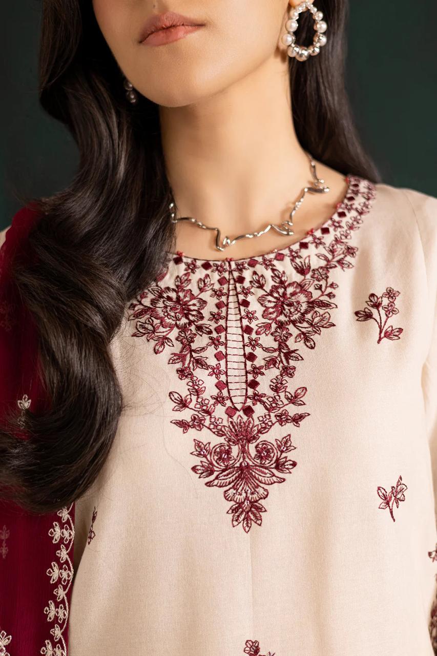 Arosa Embroidered 3PC Stone Linen Suit with Shafoon Dupatta
