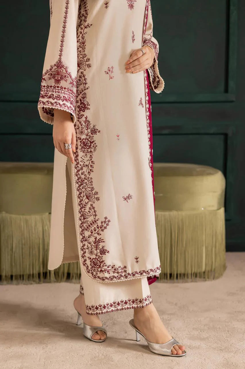 Arosa Embroidered 3PC Stone Linen Suit with Shafoon Dupatta