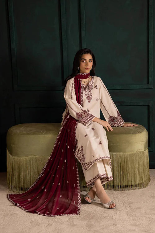 Arosa Embroidered 3PC Stone Linen Suit with Shafoon Dupatta