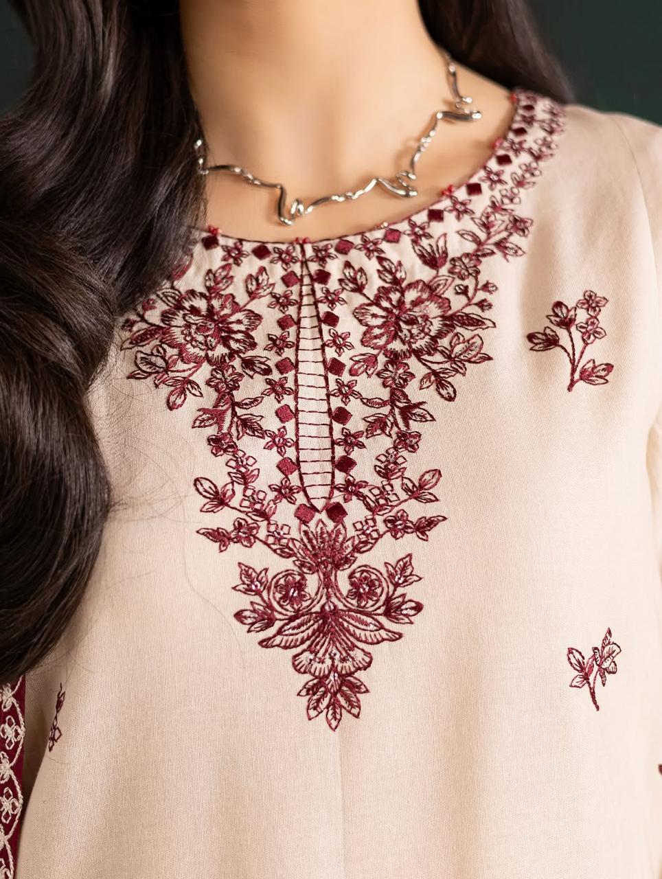 Arosa Embroidered 3PC Stone Linen Suit with Shafoon Dupatta