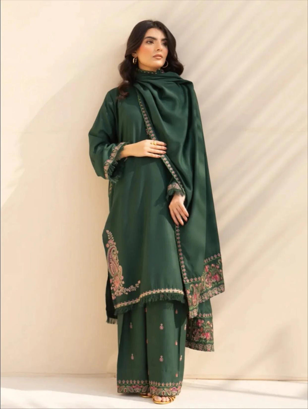 Turbat Embroidered 3PC Stone Linen Suit