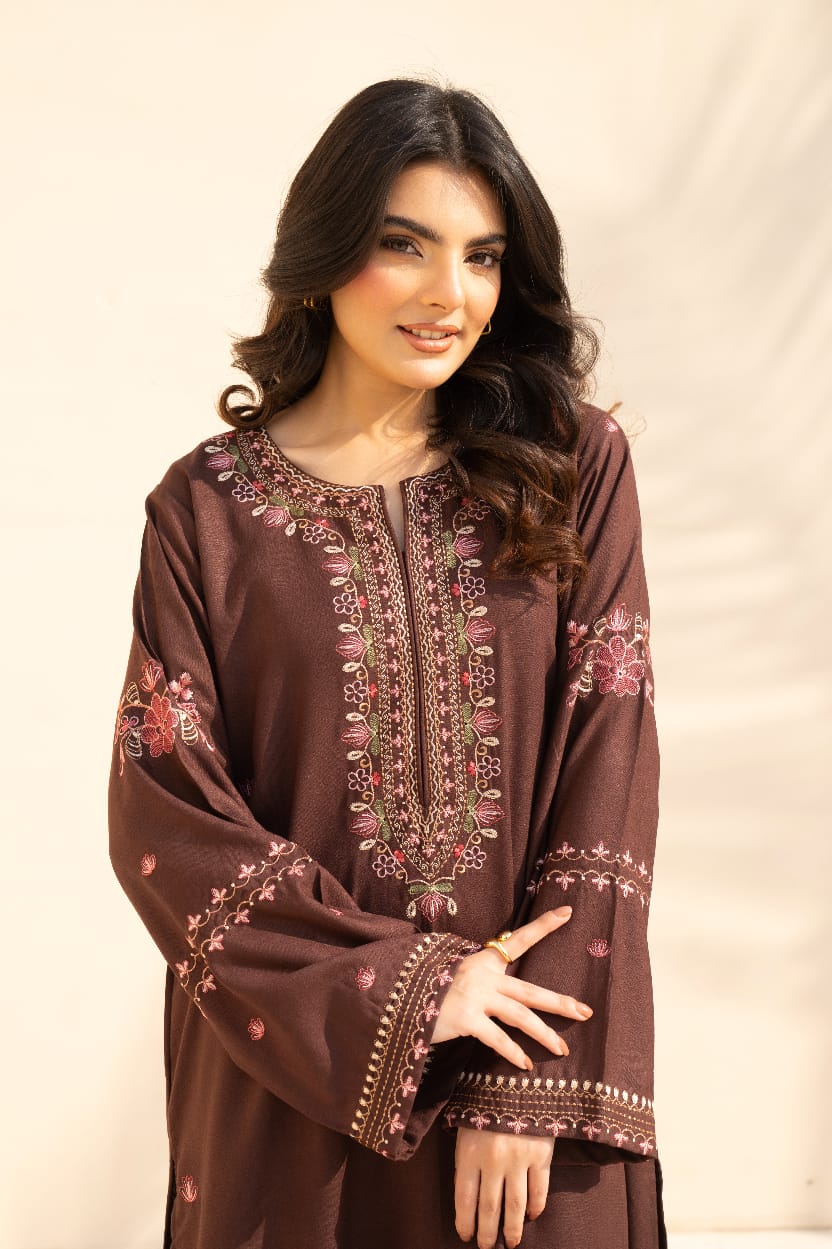 Kinza Embroidered 3PC Stone Linen Suit