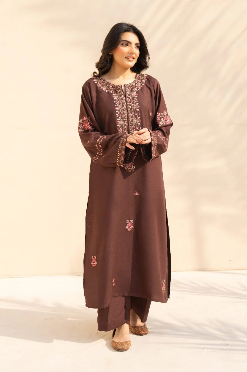 Kinza Embroidered 3PC Stone Linen Suit