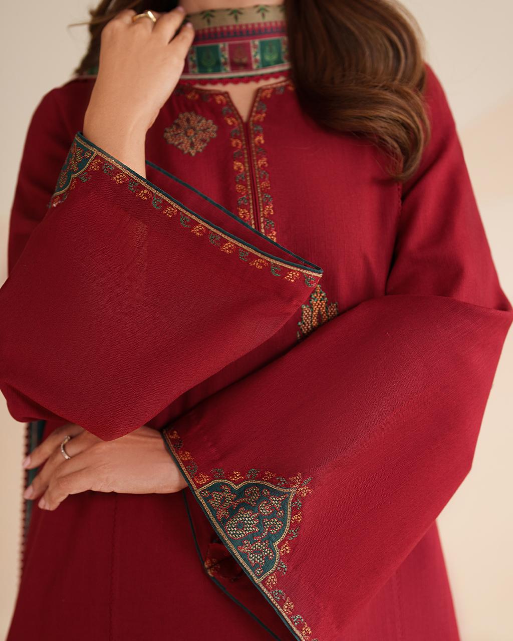 Horain Embroidered 3PC Stone Linen Suit